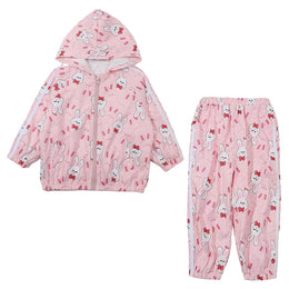 Girls Pink Graphic Printed Hooded Coat with Pyjamas