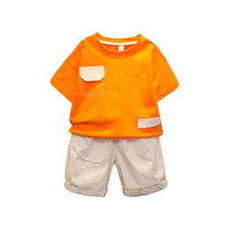Boys Orange Printed Cotton T-shirt with Shorts