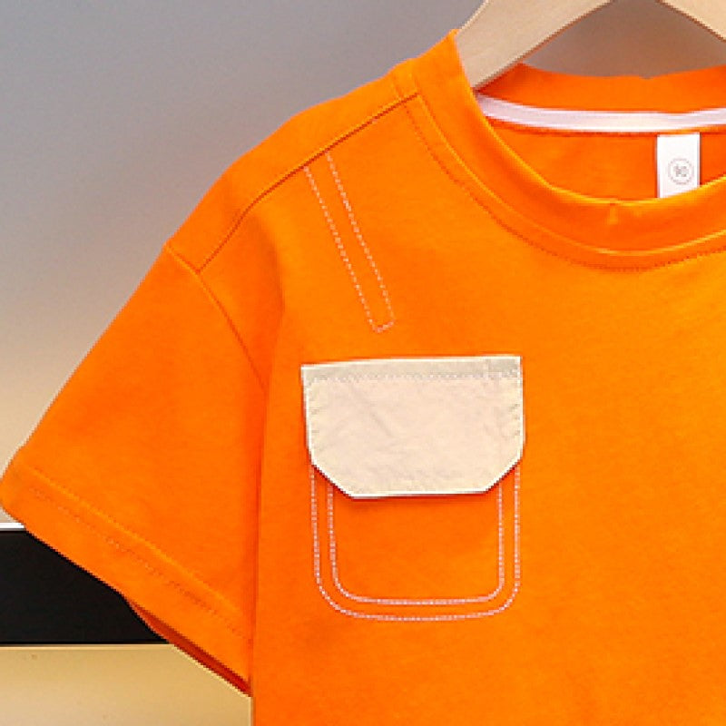 Boys Orange Printed Cotton T-shirt with Shorts