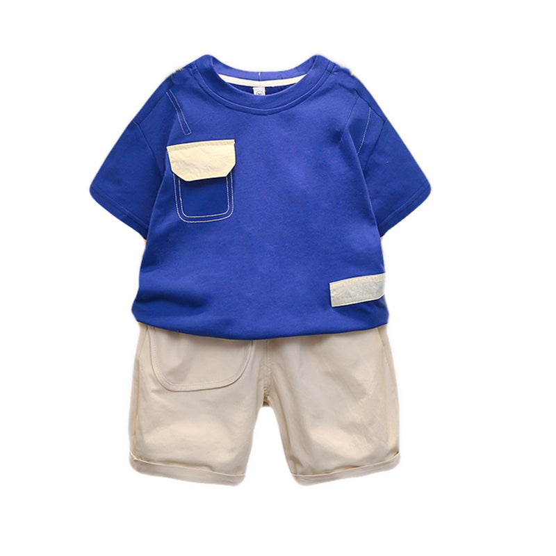 Boys Blue Colourblocked Pure Cotton T-shirt with Shorts