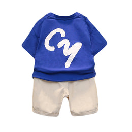 Boys Blue Colourblocked Pure Cotton T-shirt with Shorts