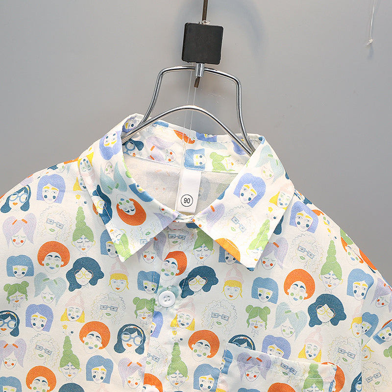 Boys White Conversational Printed Pure Cotton Shirt With Shorts
