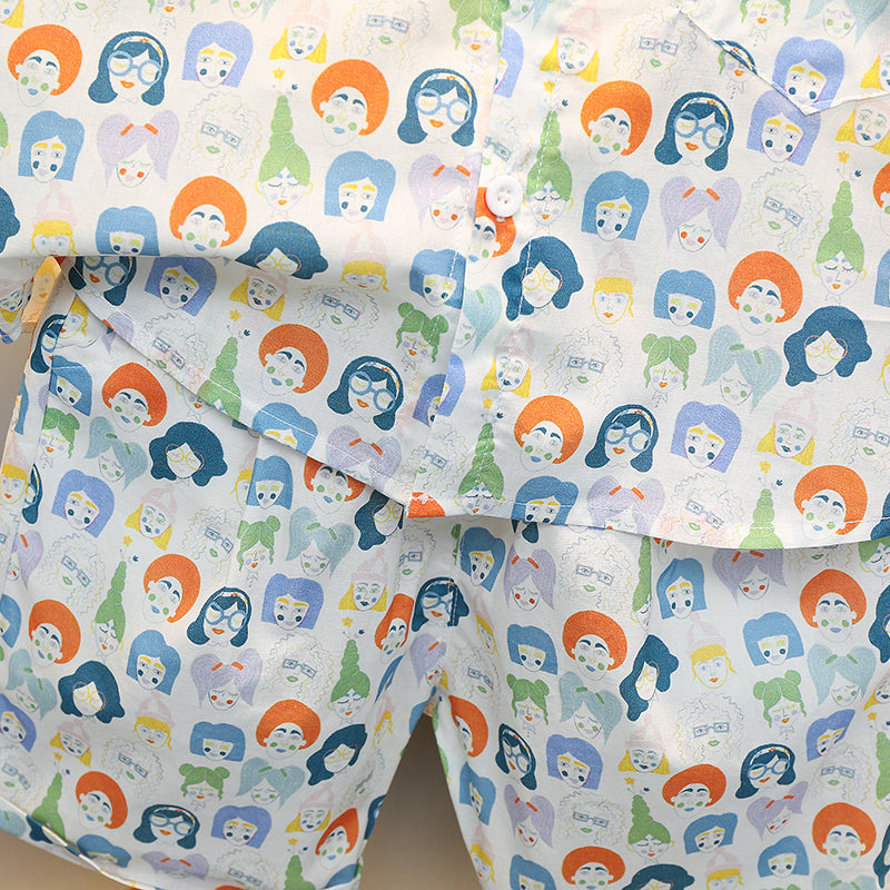 Boys White Conversational Printed Pure Cotton Shirt With Shorts
