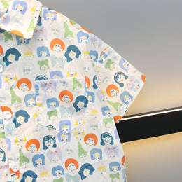 Boys White Conversational Printed Pure Cotton Shirt With Shorts