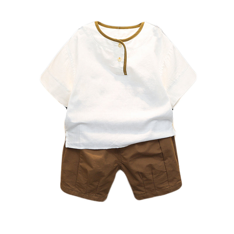 Boys White Striped Pure Cotton T-shirt With Short