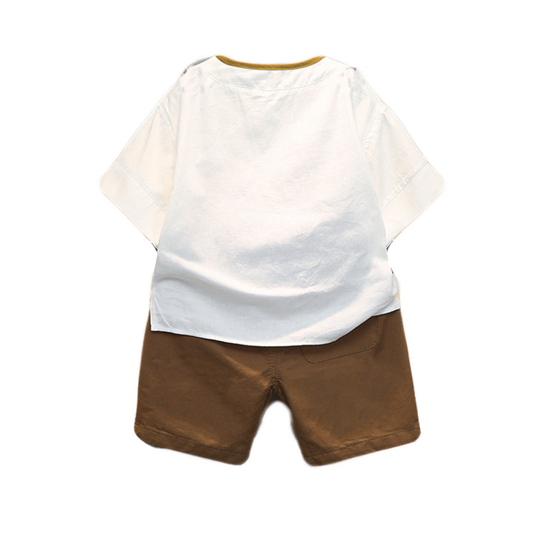 Boys White Striped Pure Cotton T-shirt With Short