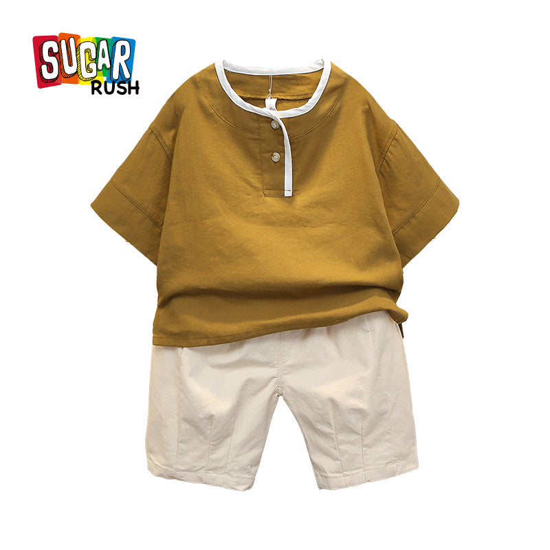 Boys Khaki & Beige Pure Cotton T-shirt With Shorts