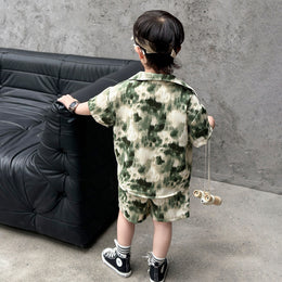 Boys Green & White Dyed Shirt with Shorts