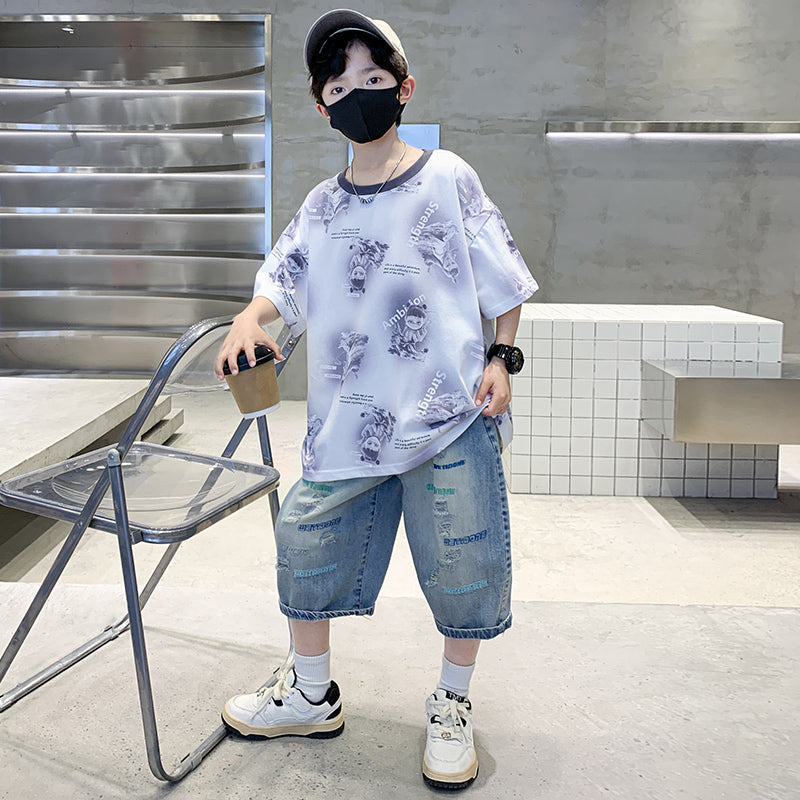 Boys Printed T-shirt with Shorts