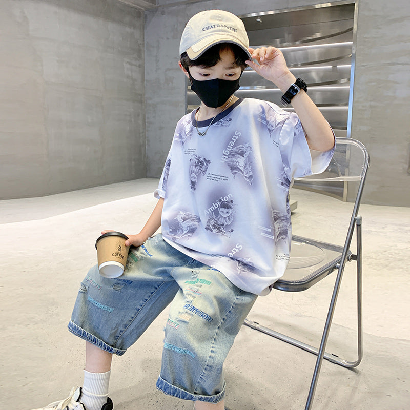 Boys Printed T-shirt with Shorts