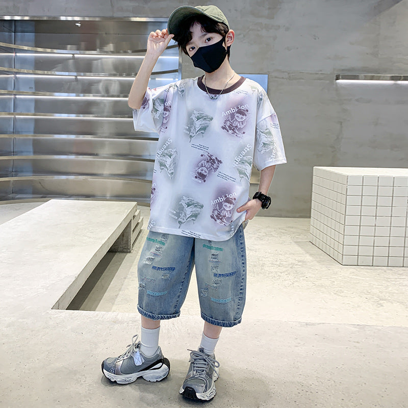 Boys Printed T-shirt with Shorts