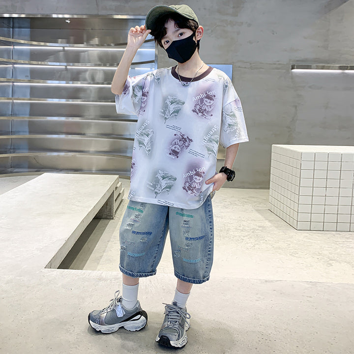 Boys Printed T-shirt with Shorts
