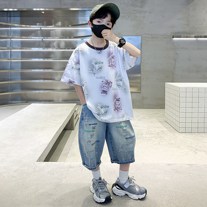 Boys Printed T-shirt with Shorts