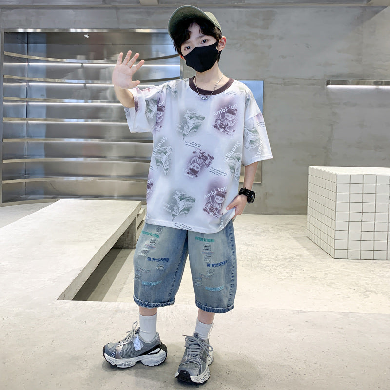 Boys Printed T-shirt with Shorts