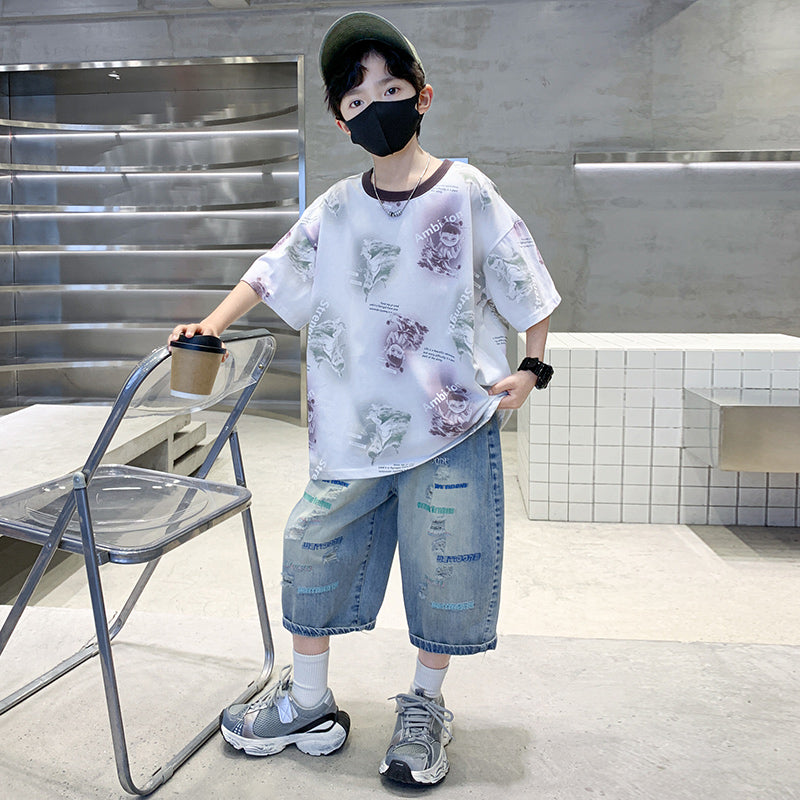 Boys Printed T-shirt with Shorts
