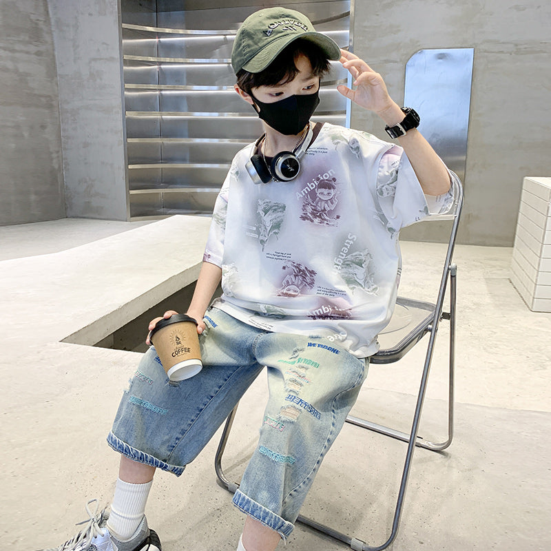 Boys Printed T-shirt with Shorts
