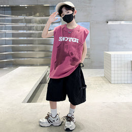 Boys Printed Sleeveless T-shirt With Shorts