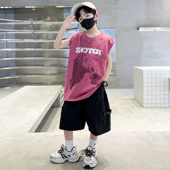 Boys Printed Sleeveless T-shirt With Shorts