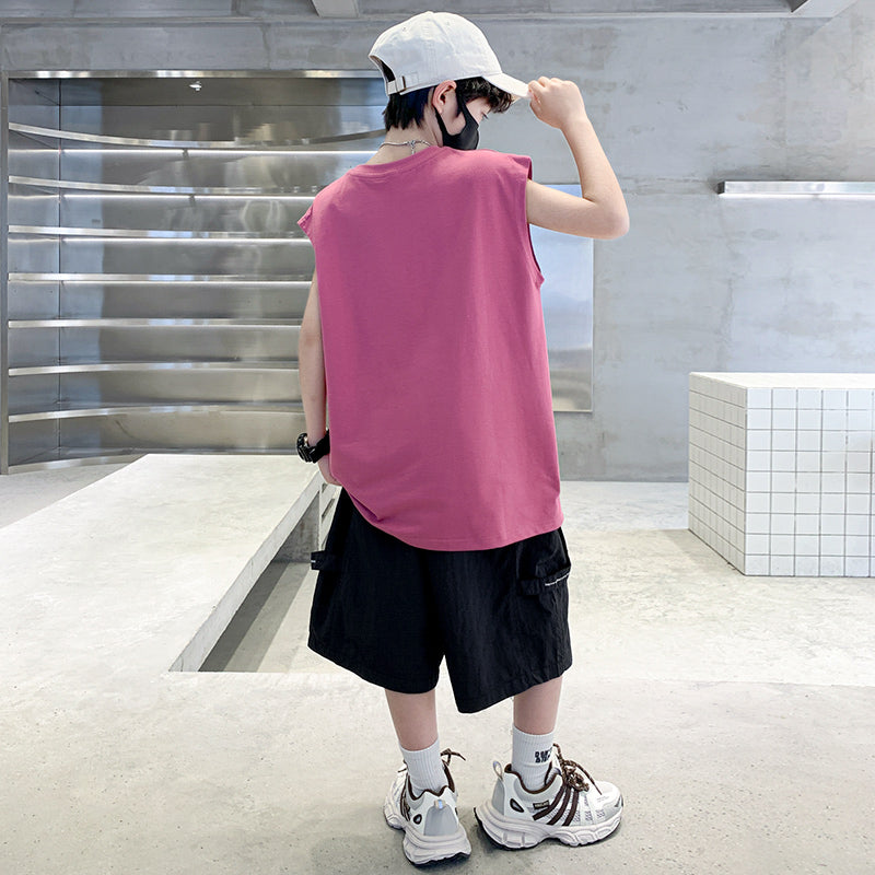 Boys Printed Sleeveless T-shirt With Shorts