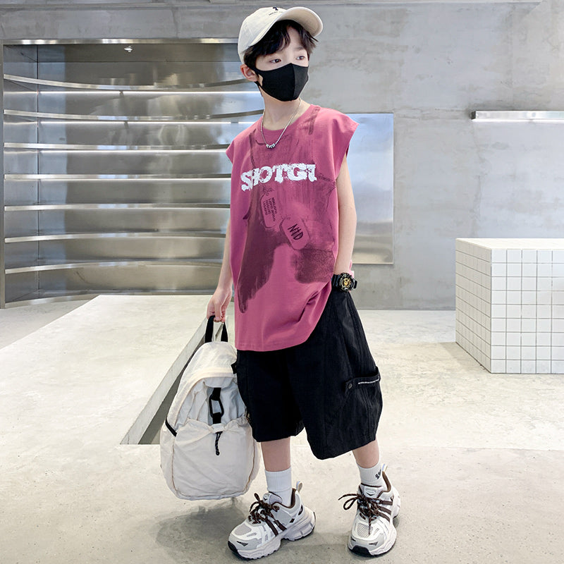 Boys Printed Sleeveless T-shirt With Shorts
