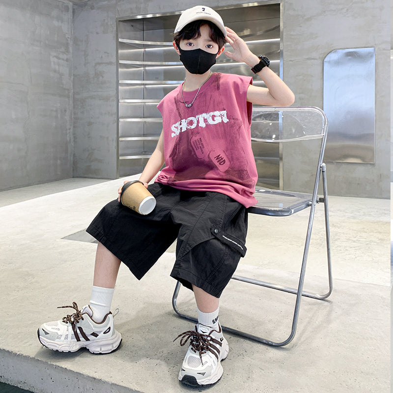 Boys Printed Sleeveless T-shirt With Shorts