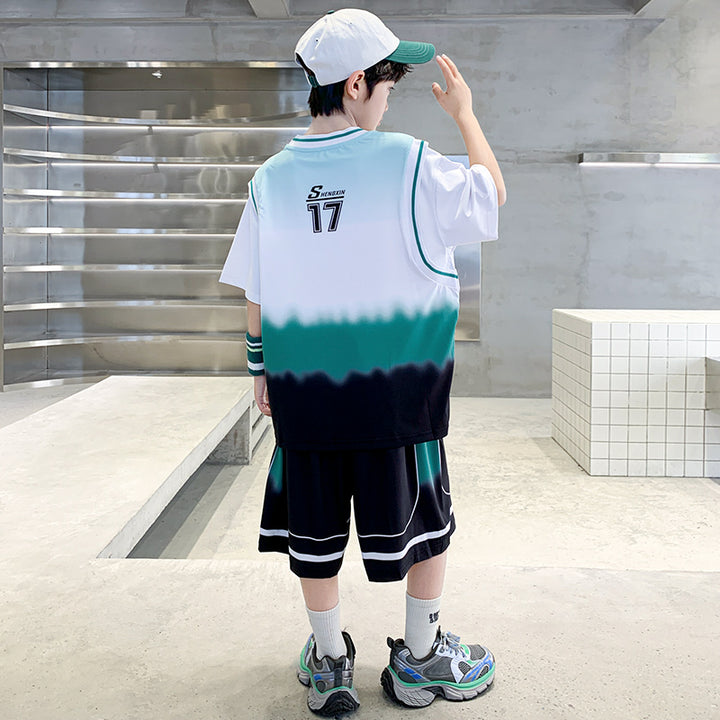 Boys Printed Round Neck T-shirt with Shorts