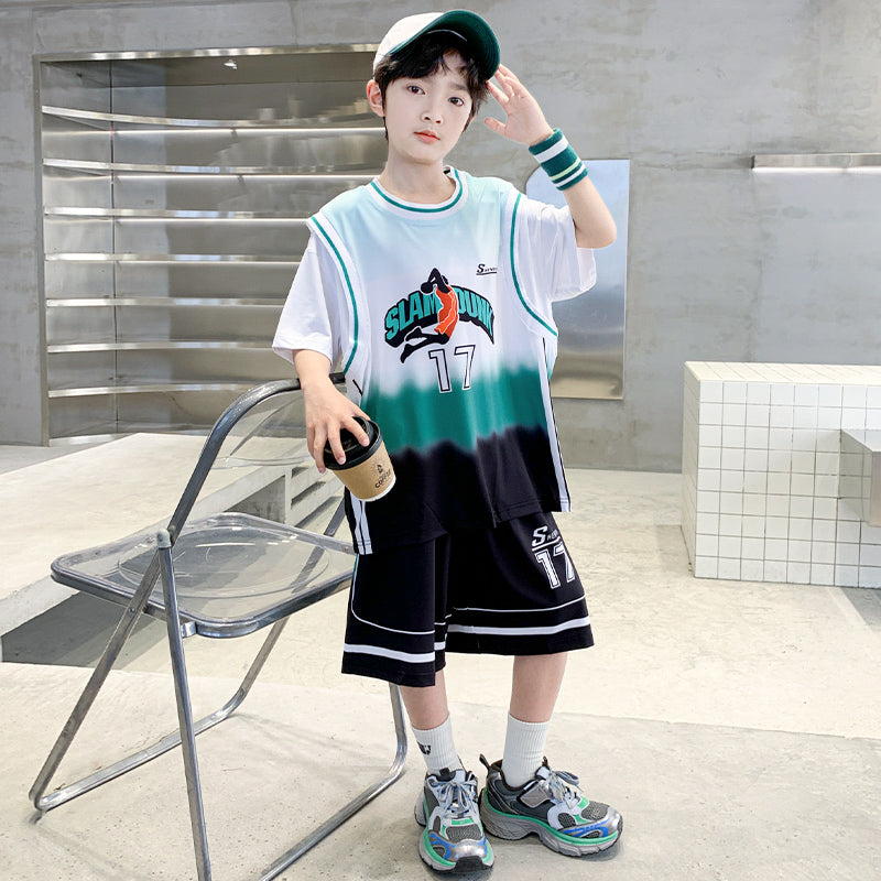 Boys Printed Round Neck T-shirt with Shorts