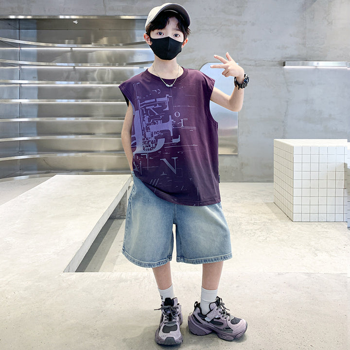 Boys Typography Printed T-shirt With Shorts