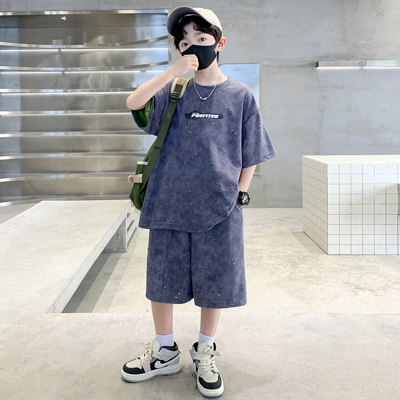 Boys Dyed Round Neck T-shirt with Shorts