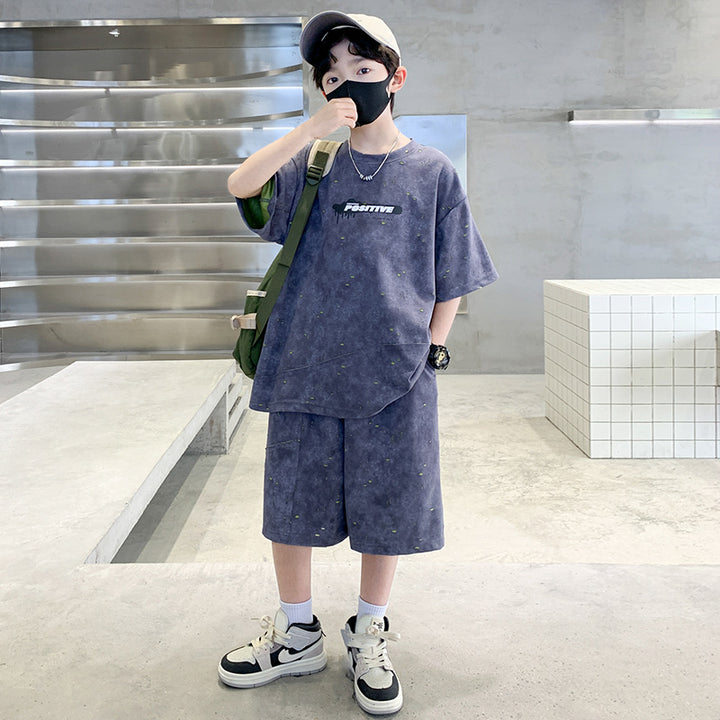 Boys Dyed Round Neck T-shirt with Shorts