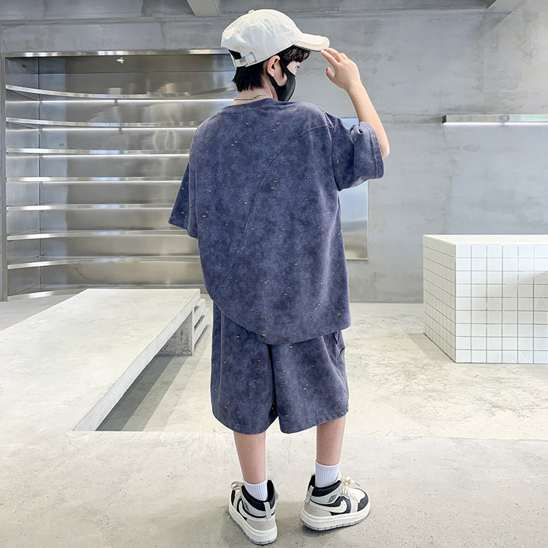 Boys Dyed Round Neck T-shirt with Shorts