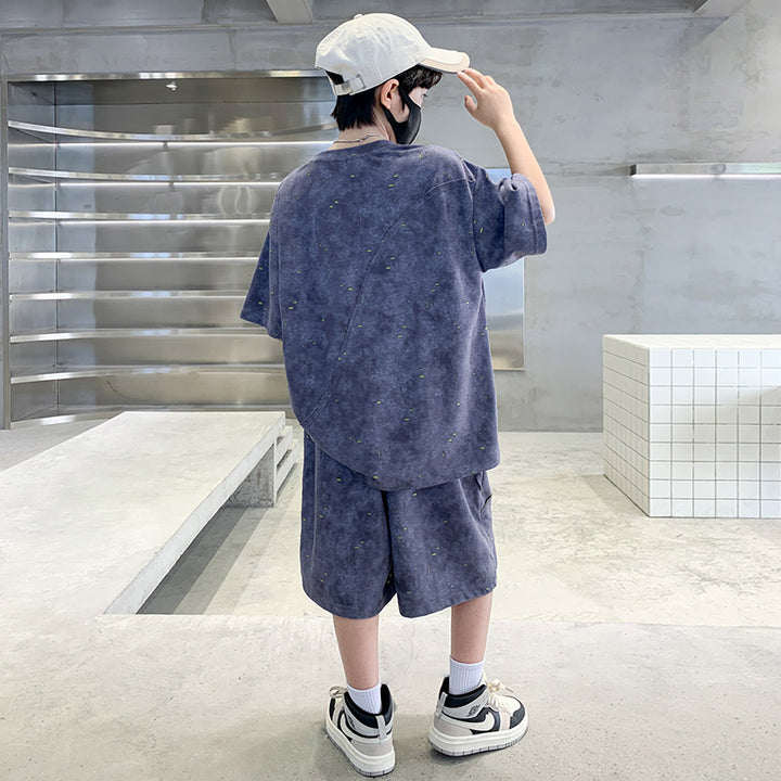 Boys Dyed Round Neck T-shirt with Shorts