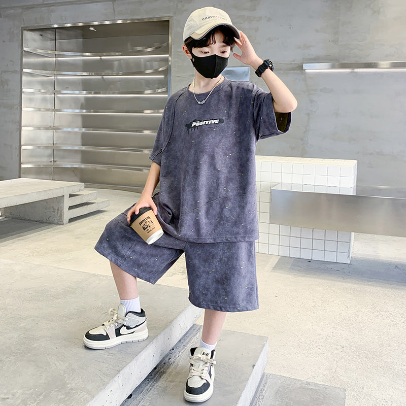 Boys Dyed Round Neck T-shirt with Shorts