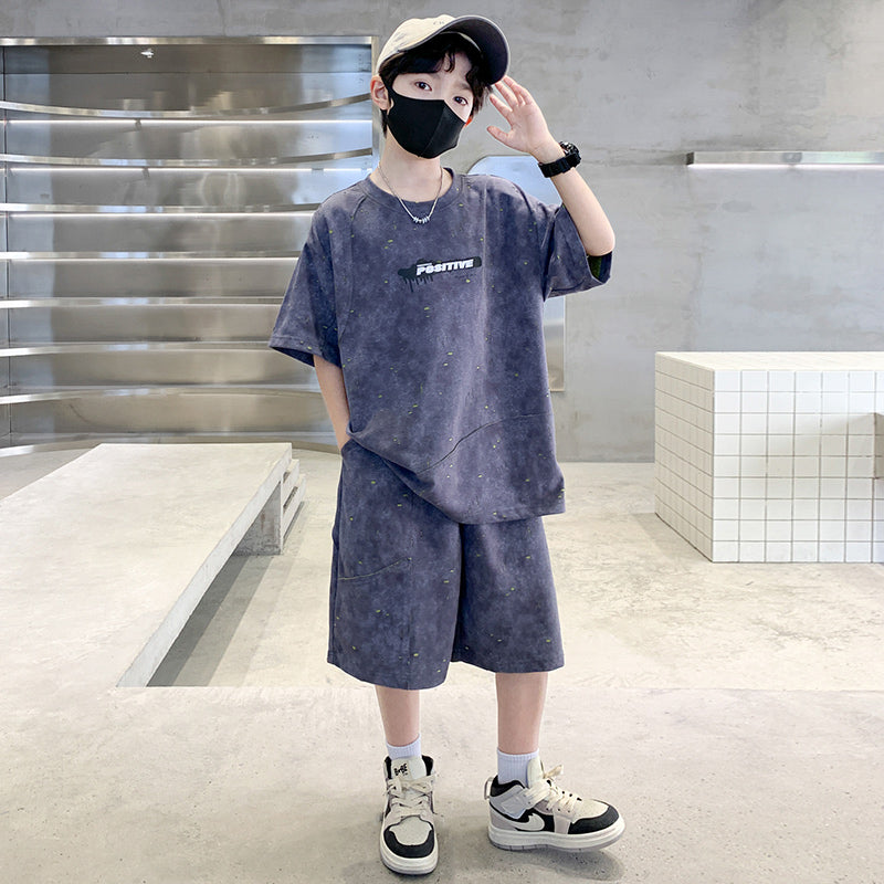 Boys Dyed Round Neck T-shirt with Shorts