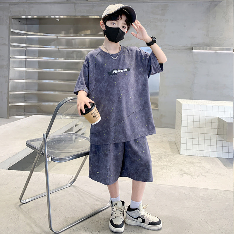 Boys Dyed Round Neck T-shirt with Shorts
