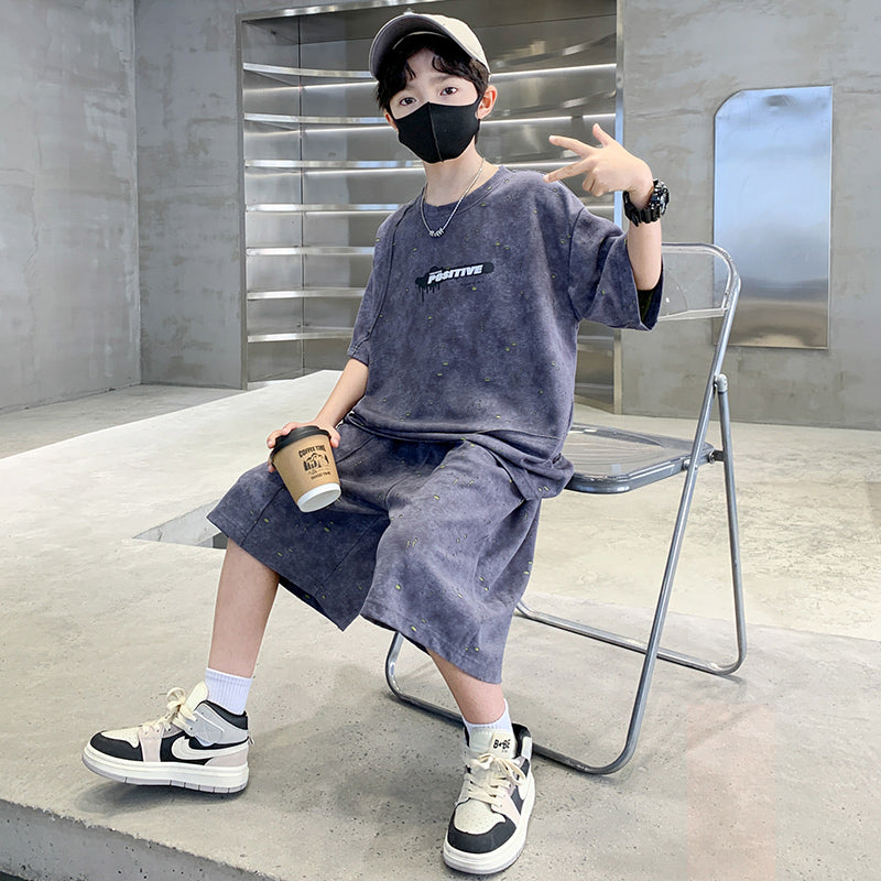 Boys Dyed Round Neck T-shirt with Shorts