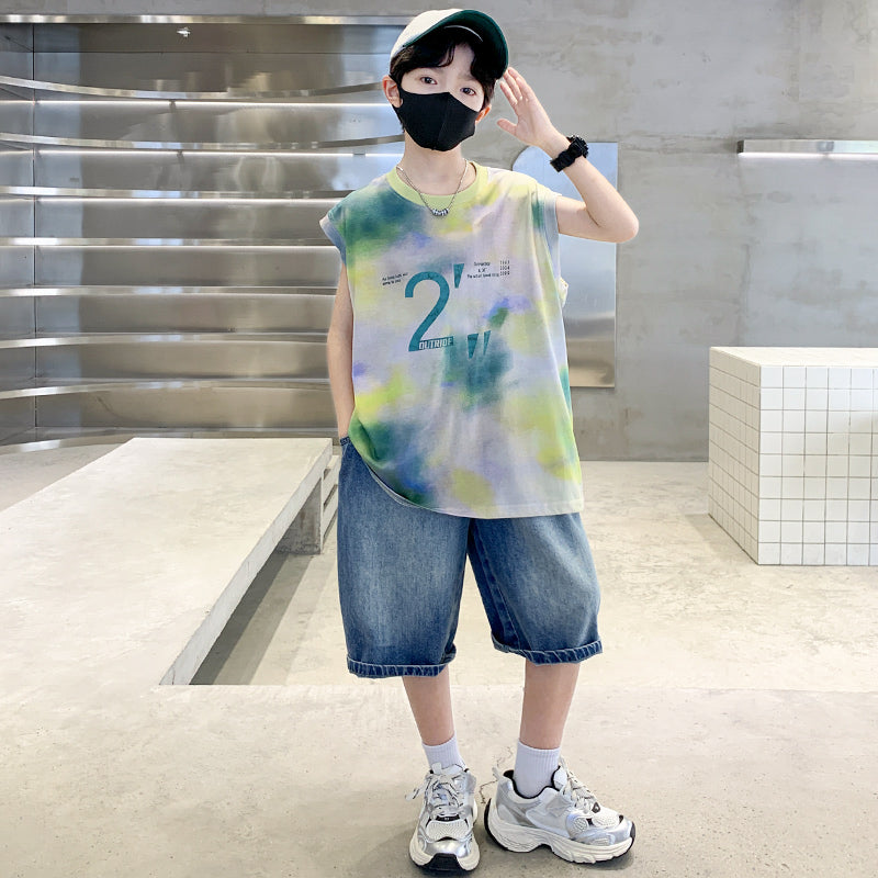 Boys Dyed Sleeveless Clothing Set
