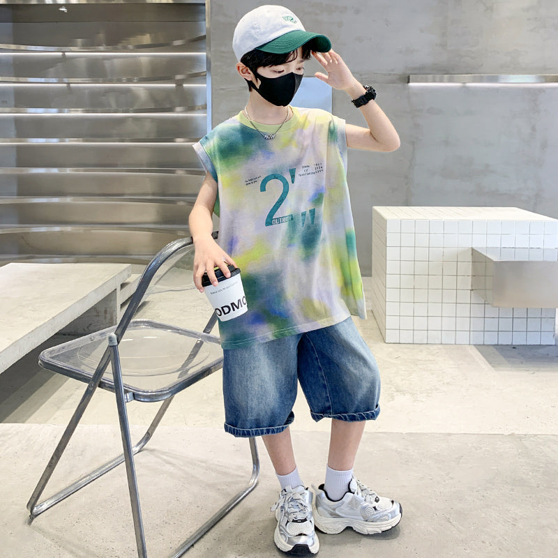 Boys Dyed Sleeveless Clothing Set