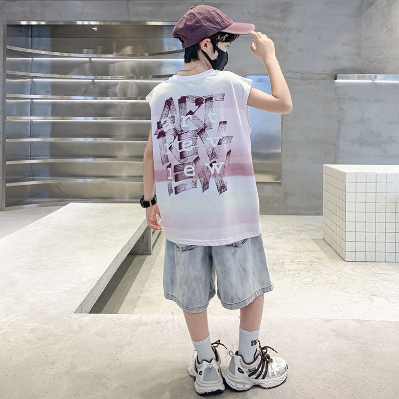 Boys Typography Printed T-shirt With Shorts