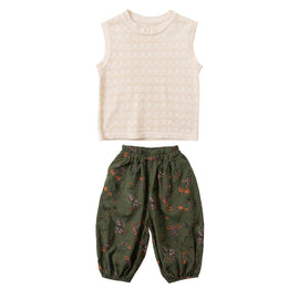 Girls Beige & Green Round Neck Top with Shorts