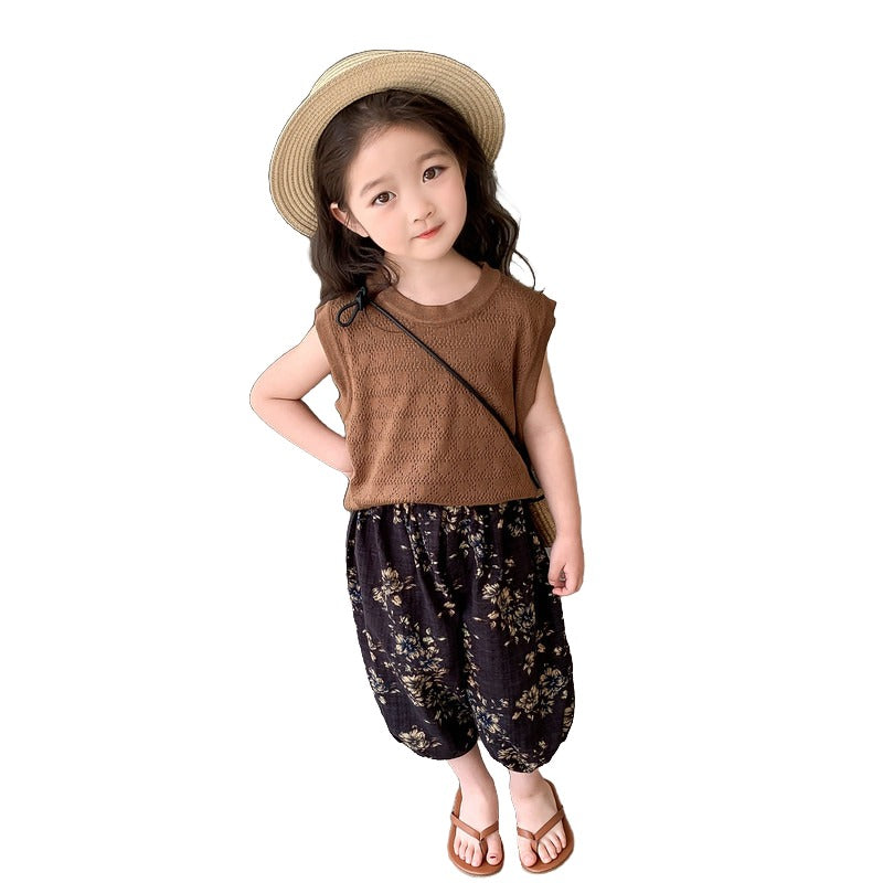 Girls Brown & Black Top with Shorts