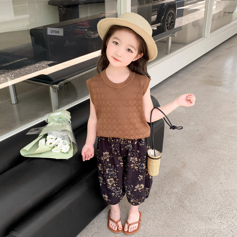 Girls Brown & Black Top with Shorts