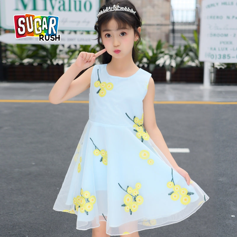 Girl Floral Print Sleeveless Knee Length Fit and Flare Dress