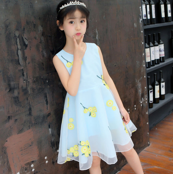 Girl Floral Print Sleeveless Knee Length Fit and Flare Dress