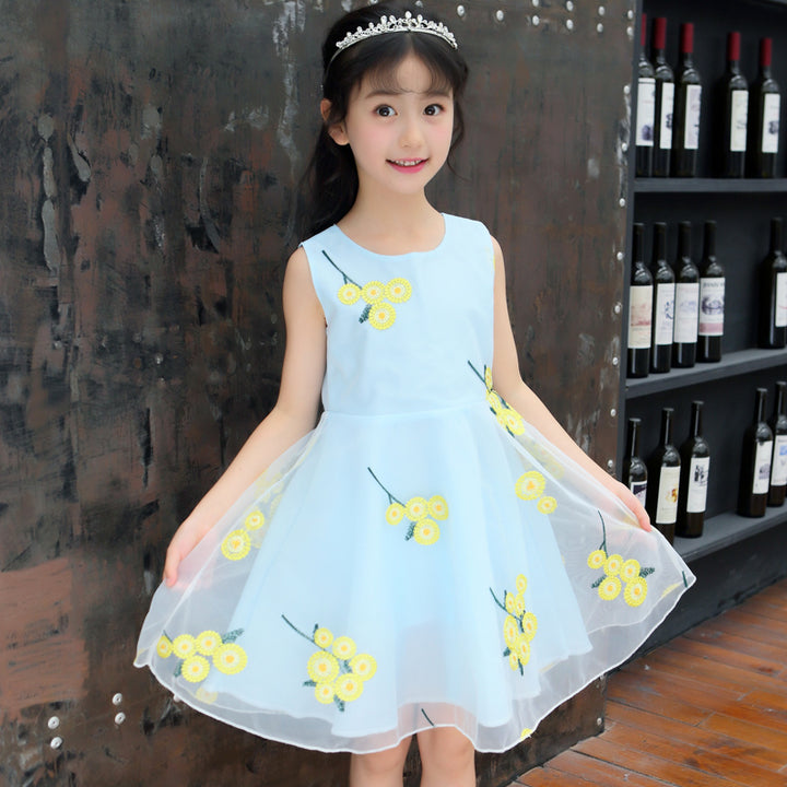Girl Floral Print Sleeveless Knee Length Fit and Flare Dress