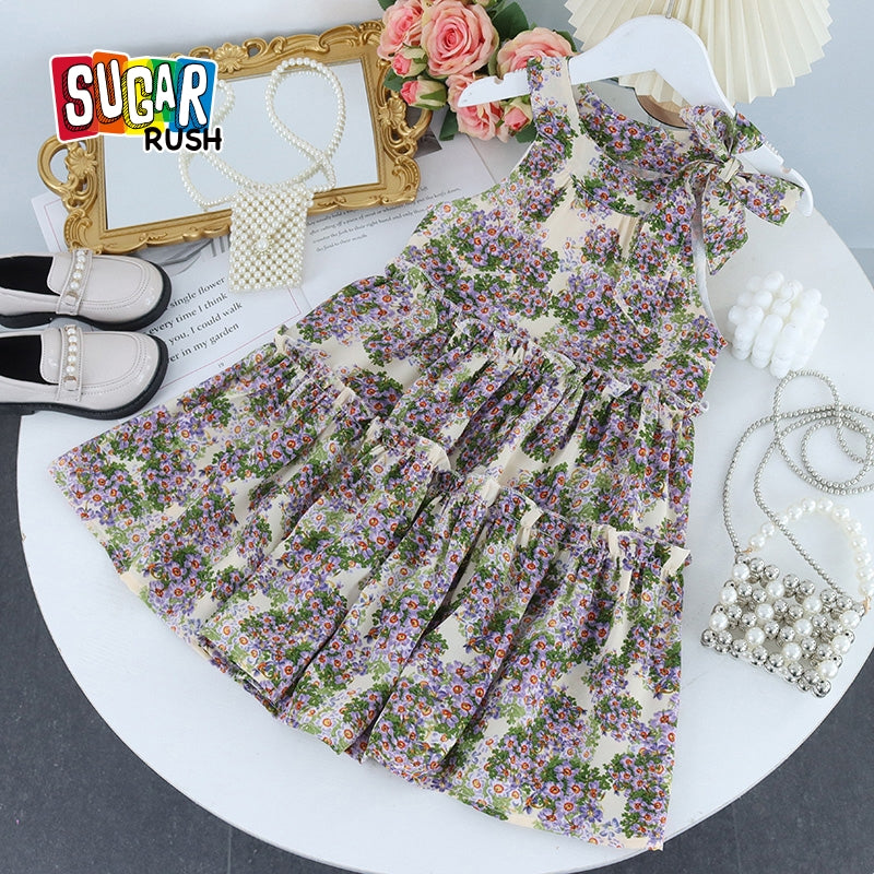 Floral Printed Layered Fit and Flare Midi Dress