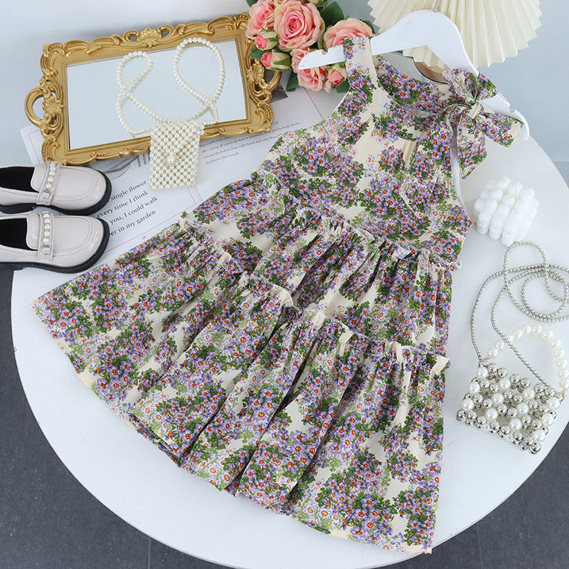 Floral Printed Layered Fit and Flare Midi Dress