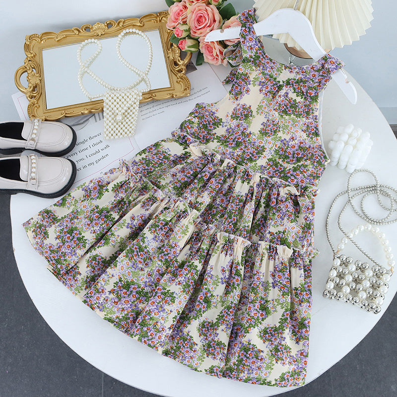 Floral Printed Layered Fit and Flare Midi Dress