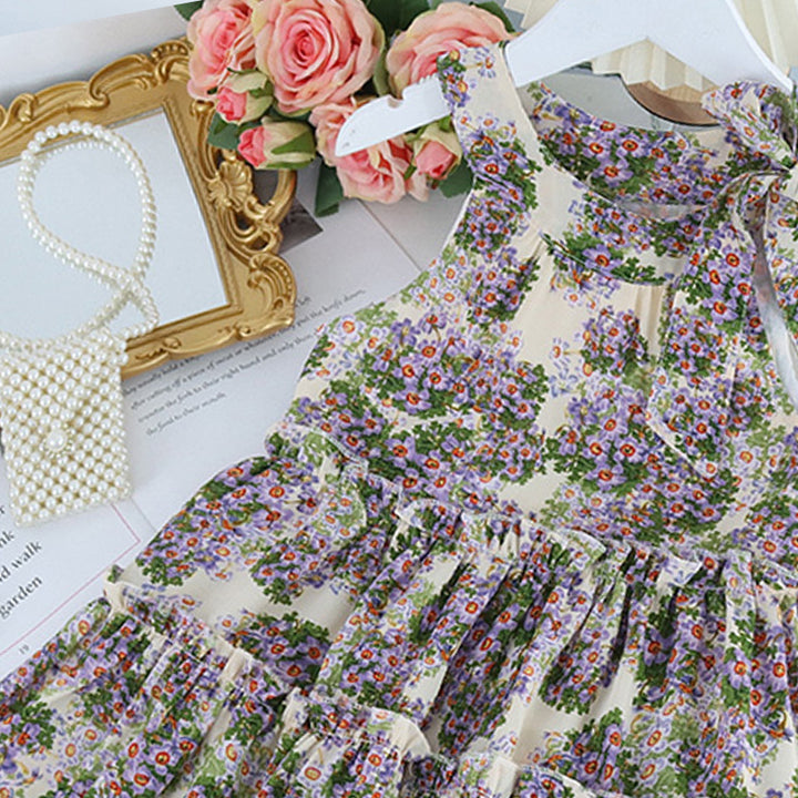 Floral Printed Layered Fit and Flare Midi Dress