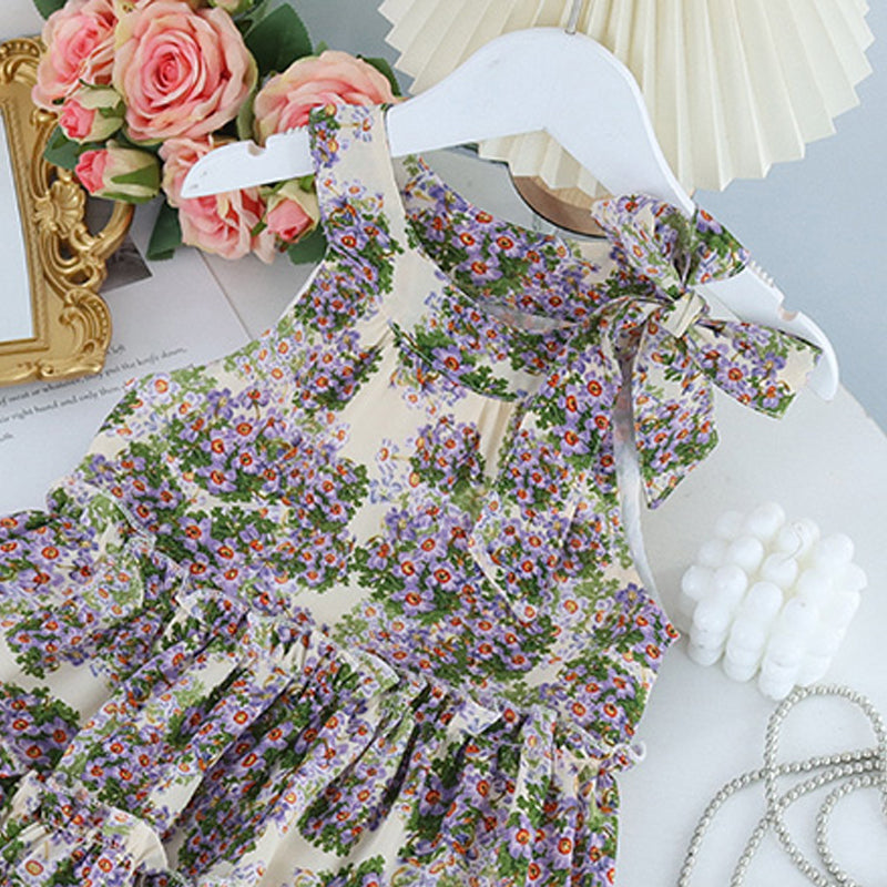 Floral Printed Layered Fit and Flare Midi Dress